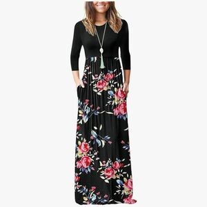 Floral Black Maxi Dress w/Pockets